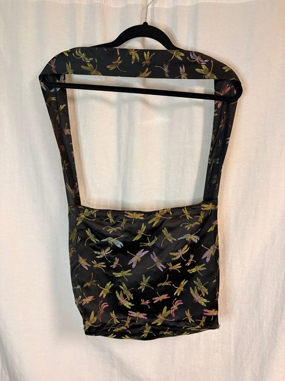 Square International Black Satin Dragonfly Crossbody Messenger Shoulder Bag